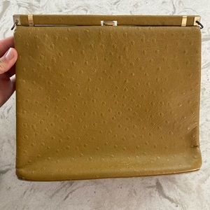 Vintage yellow ostrich leather clutch